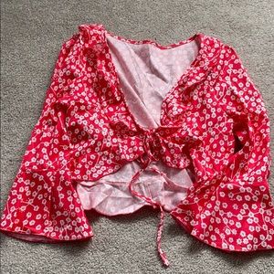 Hot pink floral tie up crop top